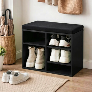 NEUSTANLO | Schuhschrank mit Sitzkissen | Garderobenbank aus Faserplatte | B51,5 x H48 x L29,5 cm | Grün Schwarz | platzsparende Schuhaufbewahrung für Flur Eingangsbereich