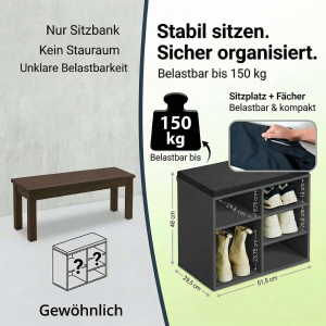 NEUSTANLO | Schuhschrank mit Sitzkissen | Garderobenbank aus Faserplatte | B51,5 x H48 x L29,5 cm | Grün Schwarz | platzsparende Schuhaufbewahrung für Flur Eingangsbereich