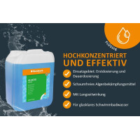 Steinbach Poolpflege Set | 5 kg Chlortabs 20 g schnelllöslich & 5 l Algezid flüssig | Desinfektion & Algenverhütung | pH-neutral rückstandsfrei & schaumfrei | für klares Poolwasser