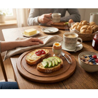 NEUSTANLO | Vesperteller Set 4-teilig | runde Bambus Frühstücksteller Ø 25 cm mit Saftrille | nachhaltige Brotzeitteller aus FSC-zertifiziertem Holz | robust & messerschonend