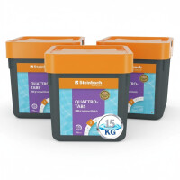 Steinbach Poolpflege Quattrotabs 200g langsamlöslich - XXL Vorratspackung - 15 kg - 4-in-1 Chlortabletten mit Flockungsmittel - pH-Stabilisator & Algenverhütung - Multifunktionstabletten