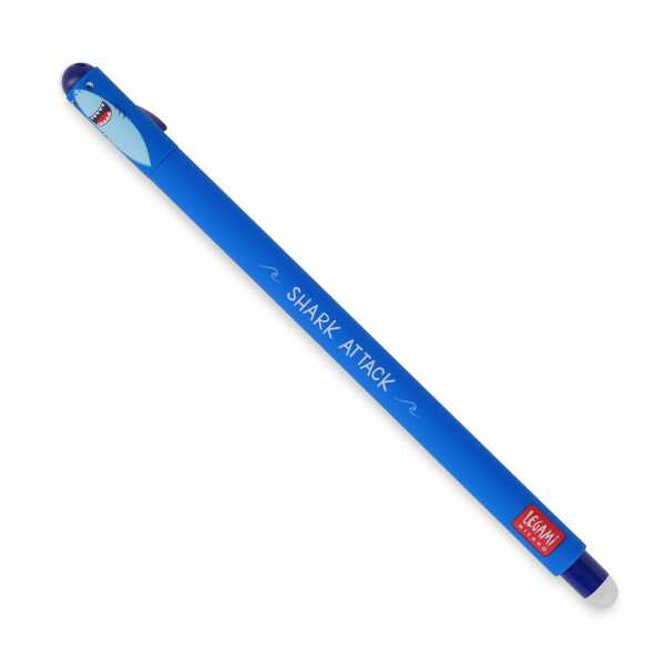 Legami - Radierbarer Gelschreiber, Kugel am Ende zum Entfernen von blauer Tinte, wärmeempfindlich, Durchmesser der Spitze 0,7 mm - Thema Shark