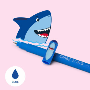 Legami - Radierbarer Gelschreiber, Kugel am Ende zum Entfernen von blauer Tinte, wärmeempfindlich, Durchmesser der Spitze 0,7 mm - Thema Shark