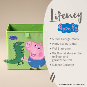 LIFENEY meets Peppa Wutz Aufbewahrungsbox für Kinder - Box mit George & Dino Motiv zur Aufbewahrung von Spielzeug - 30 x 30 x 30 cm passend für klassische Würfelregale