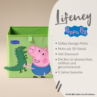 LIFENEY meets Peppa Wutz Aufbewahrungsbox für Kinder - Box mit George & Dino Motiv zur Aufbewahrung von Spielzeug - 30 x 30 x 30 cm passend für klassische Würfelregale