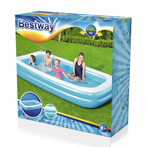 Bestway 1026034XXX20 54150 Family Pool, Planschbecken für Kinder, aufblasbar, blau, 305x183x46 cm, Color