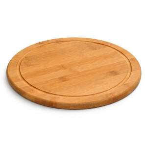NEUSTANLO | Fleischteller Ø 30 cm | FSC Bambus Schneidebrett & Servierplatte | runder Holzteller mit Saftrille | ideal für Fleisch Pizza Brot & Snacks