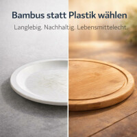 NEUSTANLO | Fleischteller Ø 30 cm | FSC Bambus Schneidebrett & Servierplatte | runder Holzteller mit Saftrille | ideal für Fleisch Pizza Brot & Snacks