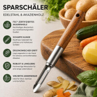 Kesper | Sparschäler Edelstahl & Akazienholz | FSC Holzgriff | 20,2 cm | scharfe Klinge | ergonomisch & langlebig | ideal für Obst & Gemüse