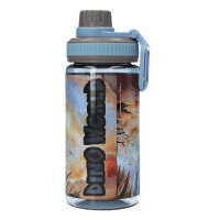 Depesche 13989 Dino World - Transparente Trinkflasche in Blau, mit T-Rex, Flasche mit Trinkverschluss und Griff, Fassungsvermögen ca. 500 ml