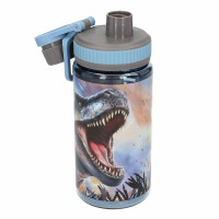 Depesche 13989 Dino World - Transparente Trinkflasche in Blau, mit T-Rex, Flasche mit Trinkverschluss und Griff, Fassungsvermögen ca. 500 ml