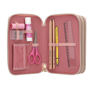 Depesche 13968 Miss Melody Blossom Pony - Gefüllte 3-Fach Federtasche in Rosa, mit Pferde Motiv und Pferde-Muster, Federmappe mit Buntstiften, Schere, Lineal UVM.