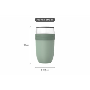 Mepal - Müslibecher xl Ellipse - Müslibecher To Go - Joghurtbecher To Go - Unterteilung für Joghurt & Müsli - Geeignet für Gefrierschrank, Mikrowelle & Spülmaschine - 750 + 300 ml - Vivid blue