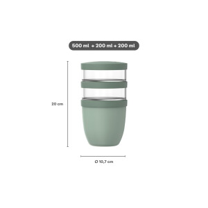 Mepal - Müslibecher 3 teilig Ellipse - Müslibecher To Go - Joghurtbecher To Go - Platz für Snacks und Toppings - Geeignet für Spülmaschine - 500 + 200 + 200 ml - Vivid blue