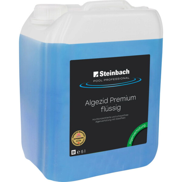 Steinbach Pool Professional Algezid Premium 5 l | Hochkonzentrierter Algenschutz für Pool & Schwimmbad | Schaumfrei | Langzeitwirkung | Für glasklares Wasser | Flüssiges Algenmittel