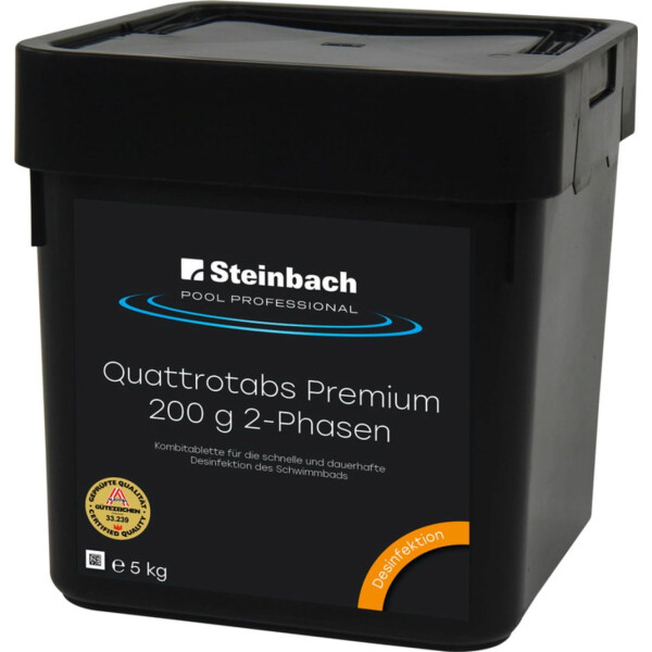 Steinbach Pool Professional Quattrotabs Premium 200 g 5 kg | 2-Phasen Chlortabletten mit Langzeitwirkung | 4-in-1 Poolpflege | Desinfektion, Algenstopp & Flockung | Für Privatschwimmbäder